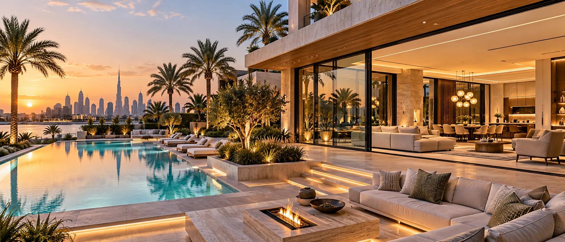 Britannia Haus waterfront villa with infinity pool, terrace lounge and open-plan interior at golden hour
